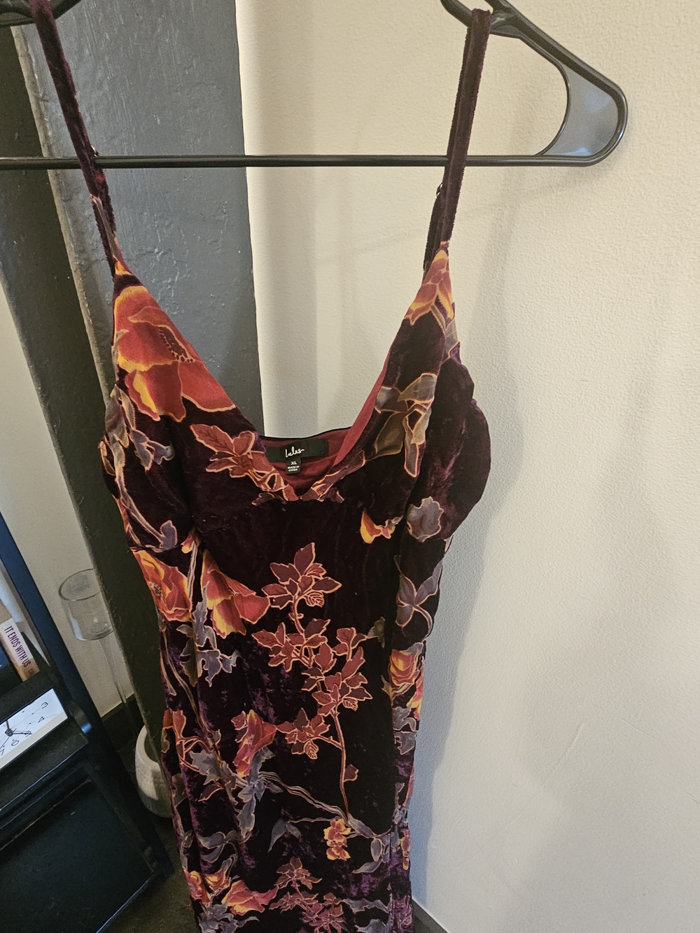 Lulu's Plum Velvet Floral Slip Dress with Orange and Lavender Accents - Picture 3 of 4